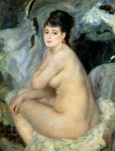 Nu ou nu sentado em um sofá de Pierre Auguste Renoir